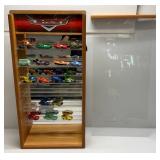 Oak Sliding Acrylic Front Light Up CARS Display Case With Misc. Die-Cast Cars 16" L x 33"H x 5 3/4" W