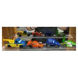 Oak Sliding Acrylic Front Light Up CARS Display Case With Misc. Die-Cast Cars 16" L x 33"H x 5 3/4" W