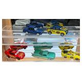 Oak Sliding Acrylic Front Light Up CARS Display Case With Misc. Die-Cast Cars 16" L x 33"H x 5 3/4" W