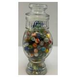 Fancy Jar Full Of Misc. Vintage Marbles (Some Glow Under UV Light)