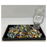 Fancy Jar Full Of Misc. Vintage Marbles (Some Glow Under UV Light)