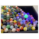 Fancy Jar Full Of Misc. Vintage Marbles (Some Glow Under UV Light)