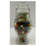 Fancy Jar Full Of Misc. Vintage Marbles (Some Glow Under UV Light)