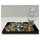 Fancy Jar Full Of Misc. Vintage Marbles (Some Glow Under UV Light)