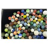 Fancy Jar Full Of Misc. Vintage Marbles (Some Glow Under UV Light)