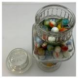 Fancy Jar Full Of Misc. Vintage Marbles (Some Glow Under UV Light)