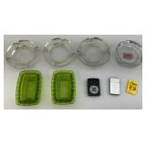 Vintage Zippo Lighters & Vintage Ashtrays Including Green Daisy & Button Ashtrays