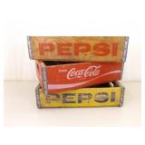 3 Coca-Cola and Pepsi Wood Bottle Crates