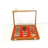 Display Case FULL of 19 NEW Frost Cutlery etc. Bone Handled etc. Pocket Knives