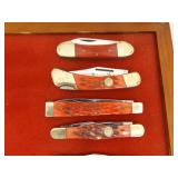 Display Case FULL of 19 NEW Frost Cutlery etc. Bone Handled etc. Pocket Knives