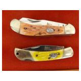 Display Case FULL of 19 NEW Frost Cutlery etc. Bone Handled etc. Pocket Knives