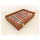Display Case FULL of 19 NEW Frost Cutlery etc. Bone Handled etc. Pocket Knives