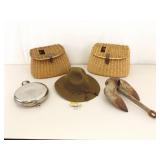 Vintage Fly Fishing Wicker Baskets, Anchor, Ranger Cap, etc.