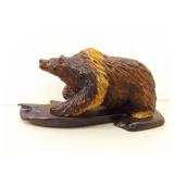 Medium Sized Wood Carved Grizzly Bear Sculpture