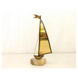 2 Mid Century Signed John Demott Brass on Marble Sailboat Sculptures