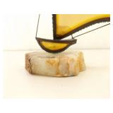 2 Mid Century Signed John Demott Brass on Marble Sailboat Sculptures