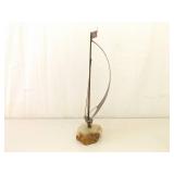 2 Mid Century Signed John Demott Brass on Marble Sailboat Sculptures