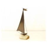 2 Mid Century Signed John Demott Brass on Marble Sailboat Sculptures