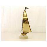 2 Mid Century Signed John Demott Brass on Marble Sailboat Sculptures