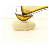 2 Mid Century Signed John Demott Brass on Marble Sailboat Sculptures