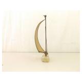 2 Mid Century Signed John Demott Brass on Marble Sailboat Sculptures