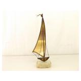2 Mid Century Signed John Demott Brass on Marble Sailboat Sculptures