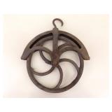 Lot of Antique Iron Pulleys, Scythe, etc.