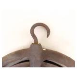 Lot of Antique Iron Pulleys, Scythe, etc.