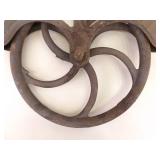 Lot of Antique Iron Pulleys, Scythe, etc.