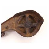 Lot of Antique Iron Pulleys, Scythe, etc.