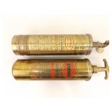 2 Antique Brass Hand Pump Fire Extinguishers