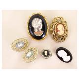 Lot of Cameo Brooches and Earrings