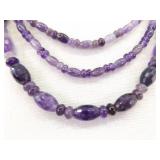 .925 Sterling Silver Clasp Faceted etc. 3 Strand Amethyst Bead Necklace