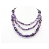 .925 Sterling Silver Clasp Faceted etc. 3 Strand Amethyst Bead Necklace