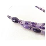 .925 Sterling Silver Clasp Faceted etc. 3 Strand Amethyst Bead Necklace
