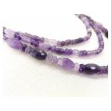 .925 Sterling Silver Clasp Faceted etc. 3 Strand Amethyst Bead Necklace