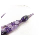 .925 Sterling Silver Clasp Faceted etc. 3 Strand Amethyst Bead Necklace