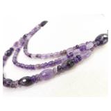 .925 Sterling Silver Clasp Faceted etc. 3 Strand Amethyst Bead Necklace