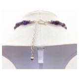 .925 Sterling Silver Clasp Faceted etc. 3 Strand Amethyst Bead Necklace