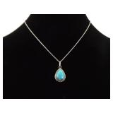 .925 Sterling Silver Howlite Cabochon Pendant Necklace