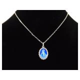 .925 Sterling Silver Heart Of Mother Mary Enamel Pendant Necklace