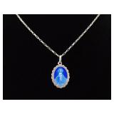 .925 Sterling Silver Heart Of Mother Mary Enamel Pendant Necklace