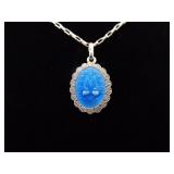 .925 Sterling Silver Heart Of Mother Mary Enamel Pendant Necklace