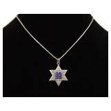 .925 Sterling Silver Star of David Torah Pendant Necklace