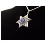 .925 Sterling Silver Star of David Torah Pendant Necklace
