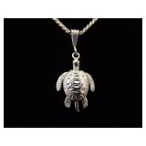 .925 Sterling Silver Articulated Turtle Pendant Necklace