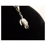 .925 Sterling Silver Articulated Turtle Pendant Necklace