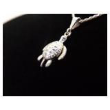 .925 Sterling Silver Articulated Turtle Pendant Necklace