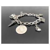 .925 Sterling Silver 7 Charm 7.5" Charm Bracelet