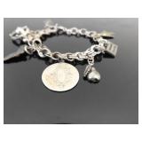 .925 Sterling Silver 7 Charm 7.5" Charm Bracelet